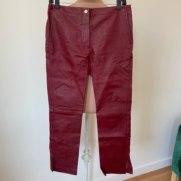 Helmut Lang 100% Lamb Leather Straight Leg Red Ankle Slit Pants HLW21344 EUC 2